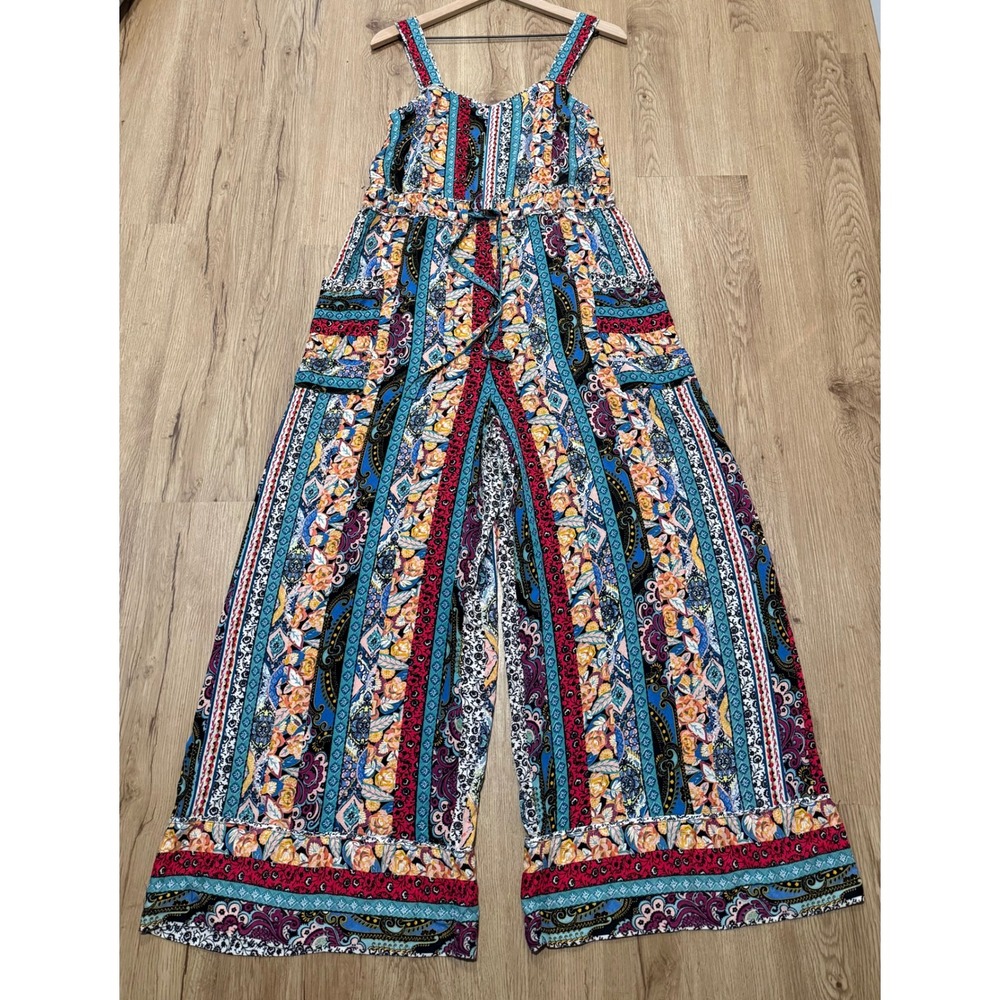 Anthropologie Wide Leg Sleeveless Vneck Jumpsuit XS Boho Floral Paisley Pockets